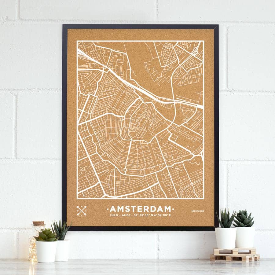 Mapa de corcho - Woody Map Natural Amsterdam - Misswood
